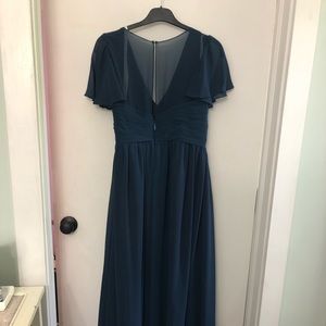 Azazie maternity bridesmaid dress in Neptune. Hemmed for 5’6” - wearing flats.